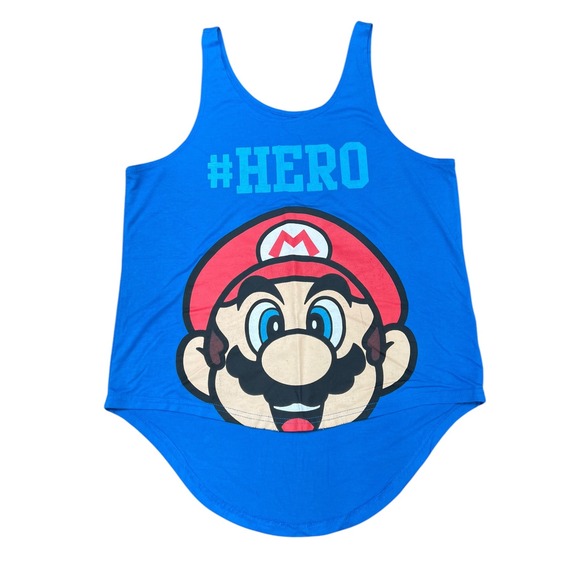 Tops - Juniors Super Mario Brothers Hero Blue‎ Tank Top Nintendo
